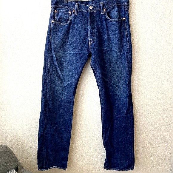 Levi's 501 Mens Button Fly Denim Dark Wash Straight Leg Jeans Size 33x32